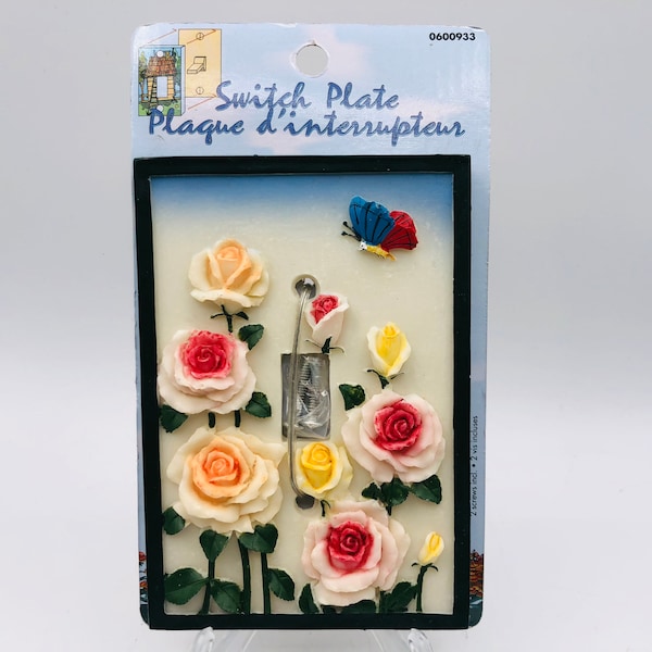 Vintage Light Switch Wall Plate Cover - Hand Painted Roses & Buterfly, Bathroom, Bedroom, Guest Room Decor