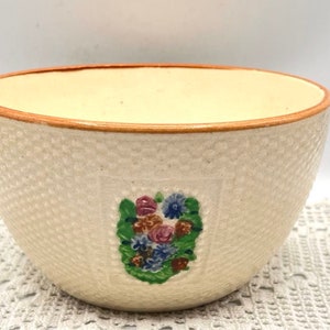 RARE Japan Weave Porcelain Basket, Mixing Bowl, 7" Wide, Hand Painted Flowers, Antique White Bowl, Serving Bowl, Dinnerware, Kitchen Ware