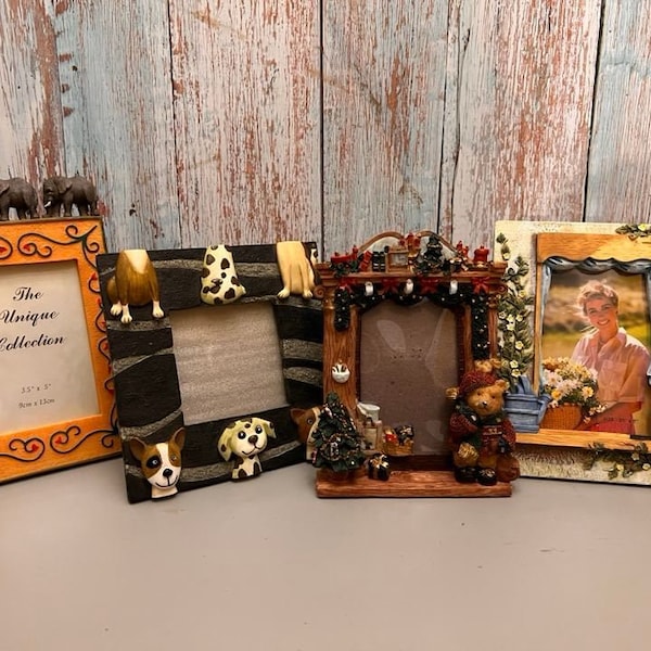 Vintage Lot of Picture Frames, Cast Resin, Various Design Size, Dogs Cats Elephants, Family Photos,  Christmas, Portrait Frames, Your Choice