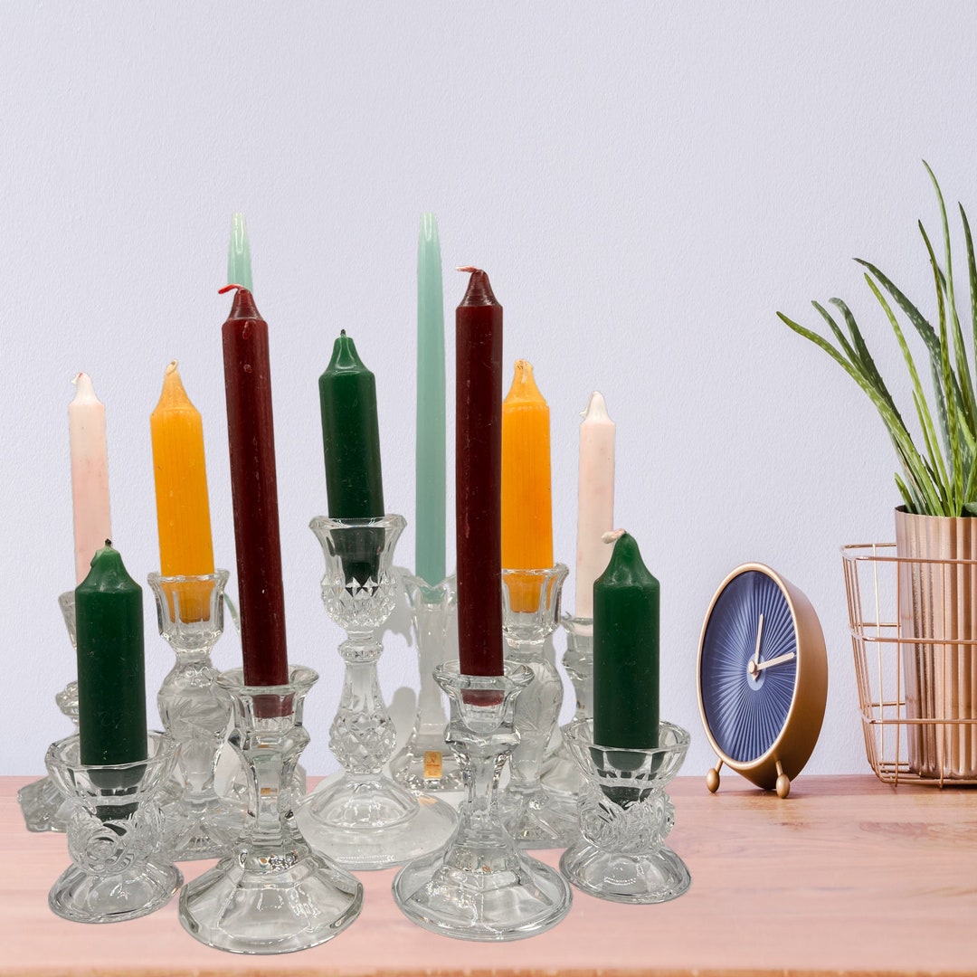Assorted Crystal Candle Holders, Vintage Glass Taper Candlesticks
