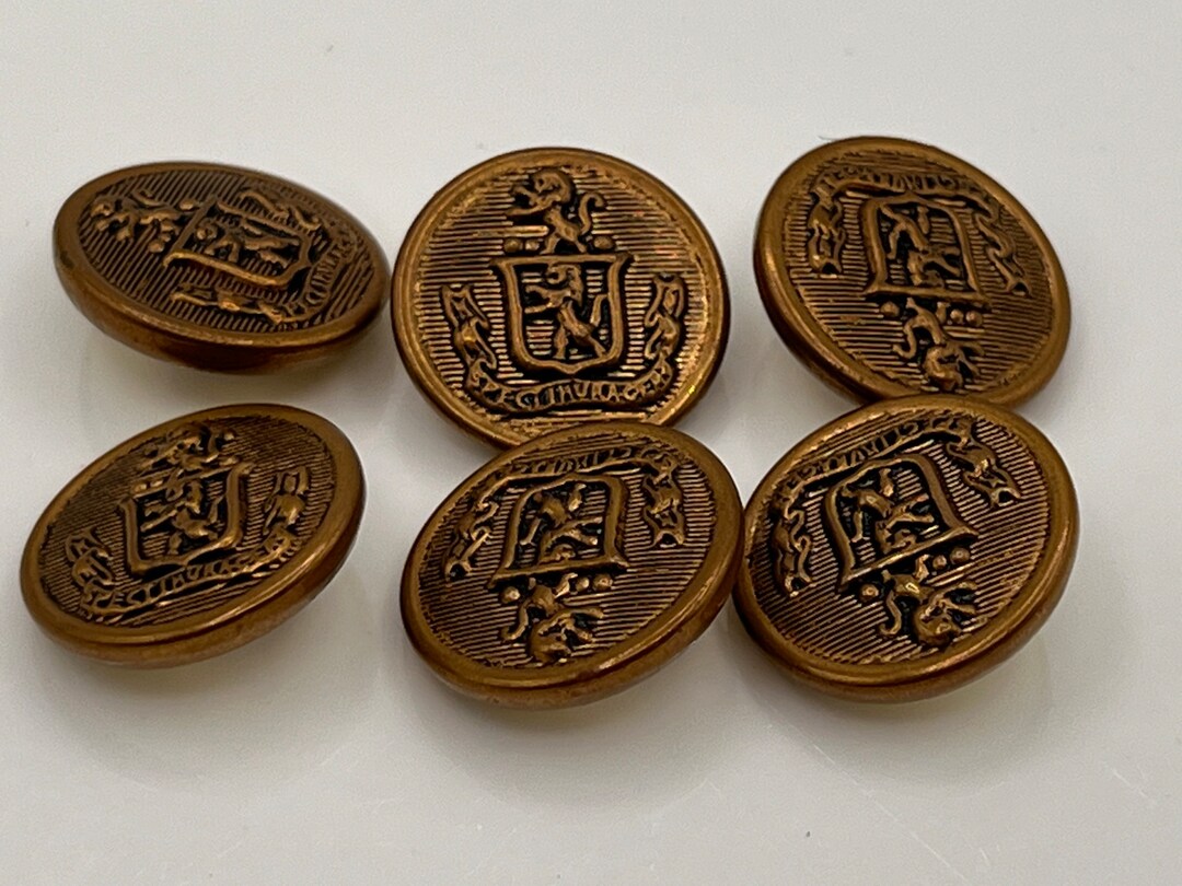 Vintage Spectemur Agendo Brass Lion Crest Buttons, Set of 6, Buttons, 3 ...