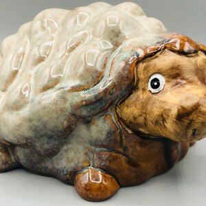 Handmade Pottery, Porcelain Sheep, Natural Earth Tones, Green Brown Beige, RARE Large Sheep Statue, Sheep Figurine, Home Decor