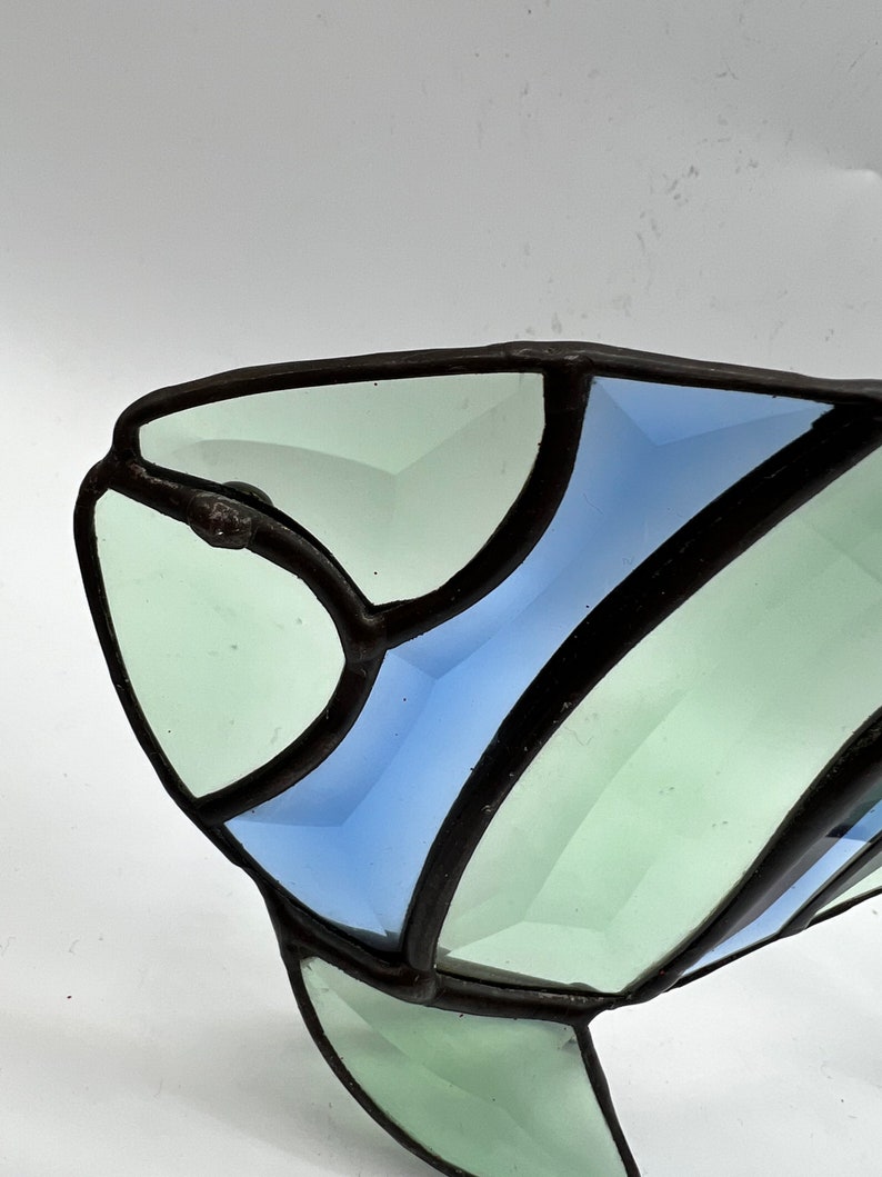 RARE Stained Glass Fish, Blue Green Beveled Glass, Stand Alone Fish