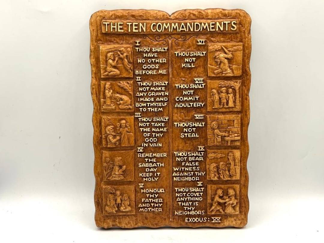 Vintage the Ten Commandment Wall Plaque, Religous Wall Art, Catholic Wall Decor, Spiritual