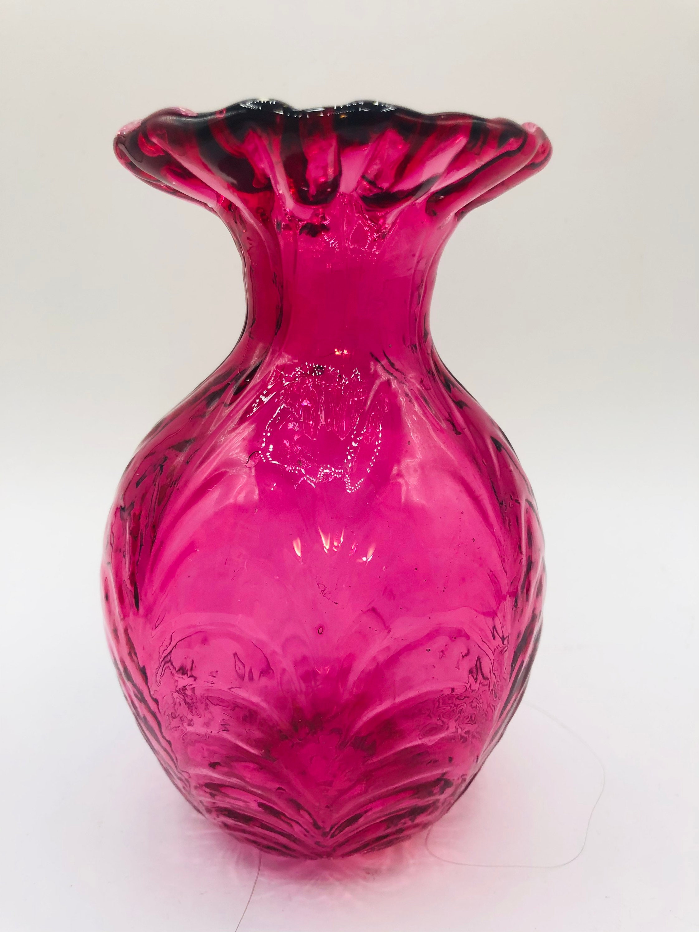 Vintage 1970s Fenton Cranberry Glass Ruffled Vase Hand Etsy