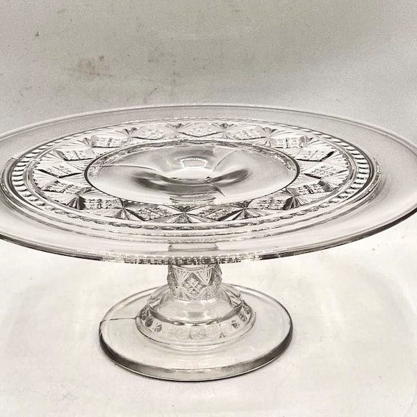 Vintage Depression Glass Cake Stand, Diamond Pattern, Footed Cake Stand, Glass Cake Display, Clear, Gift For Hostess, Cake Plate, Cake Art