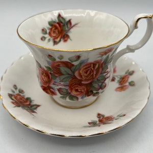 Vintage Royal Albert Centennial RoseTea Set, Painted Red Roses, Footed Cup & Saucer, Made in England 1980s, Replacement Tea Cups