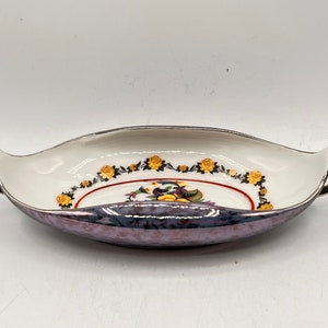 Vintage Bavaria Moschendorf Oblong Dish, Iridescent blue Underlay, Hand Painted Flowers, Candy Bowl, Olive Bowl, Serving Dish, Trinket Dish