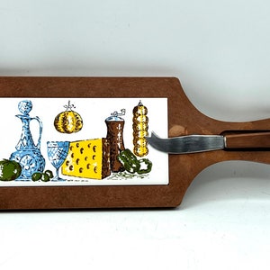Vintage Japan Cheese Cutting Board with Knife, Ceramic Center, Wood Cutting Board, Kitchen Accessories, Hors D' Oeuvers Tray, Kitchen Wares