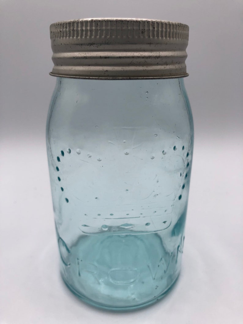 Crown Teal Aqua Blue Glass Mason Jar with Zinc Lid Canning Etsy