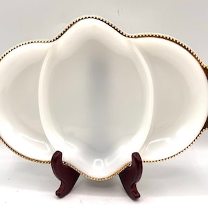 Vintage FIRE KING White Milk Glass, Divider Tray With Gold Trim, Milk Glass Platter, Server Dish, Home Decor, Glass Art, Dessert Tray