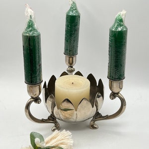 Vintage Lotus Candle Holder Made in India, Large Lotus Figurine, Hand Crafted, Floral Candelabra, Lotus Flower, Boho Style