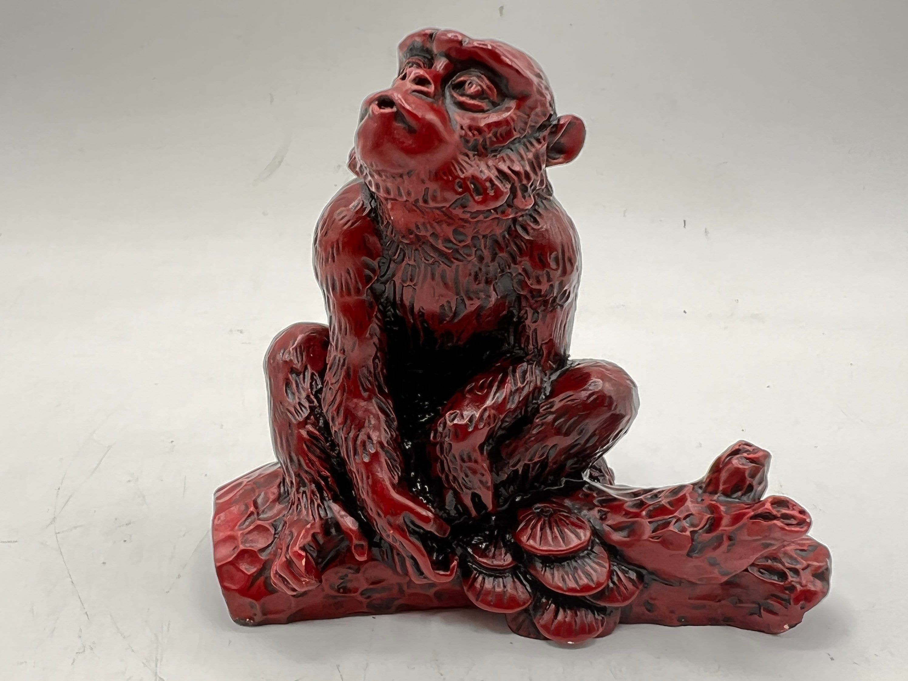 Vintage Chinese Red Monkey, Feng Shui, Monkey on Tree Branch  