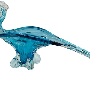 Vintage Aqua Blue Glass Bird Figurine: Murano Style Candy Bowl