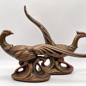 ヴィンテージ ミッドセンチュリー バード、キジの鳥、2 個セット、鳥の彫刻、手描き、陶器のキジの置物、鳥の像、室内装飾
