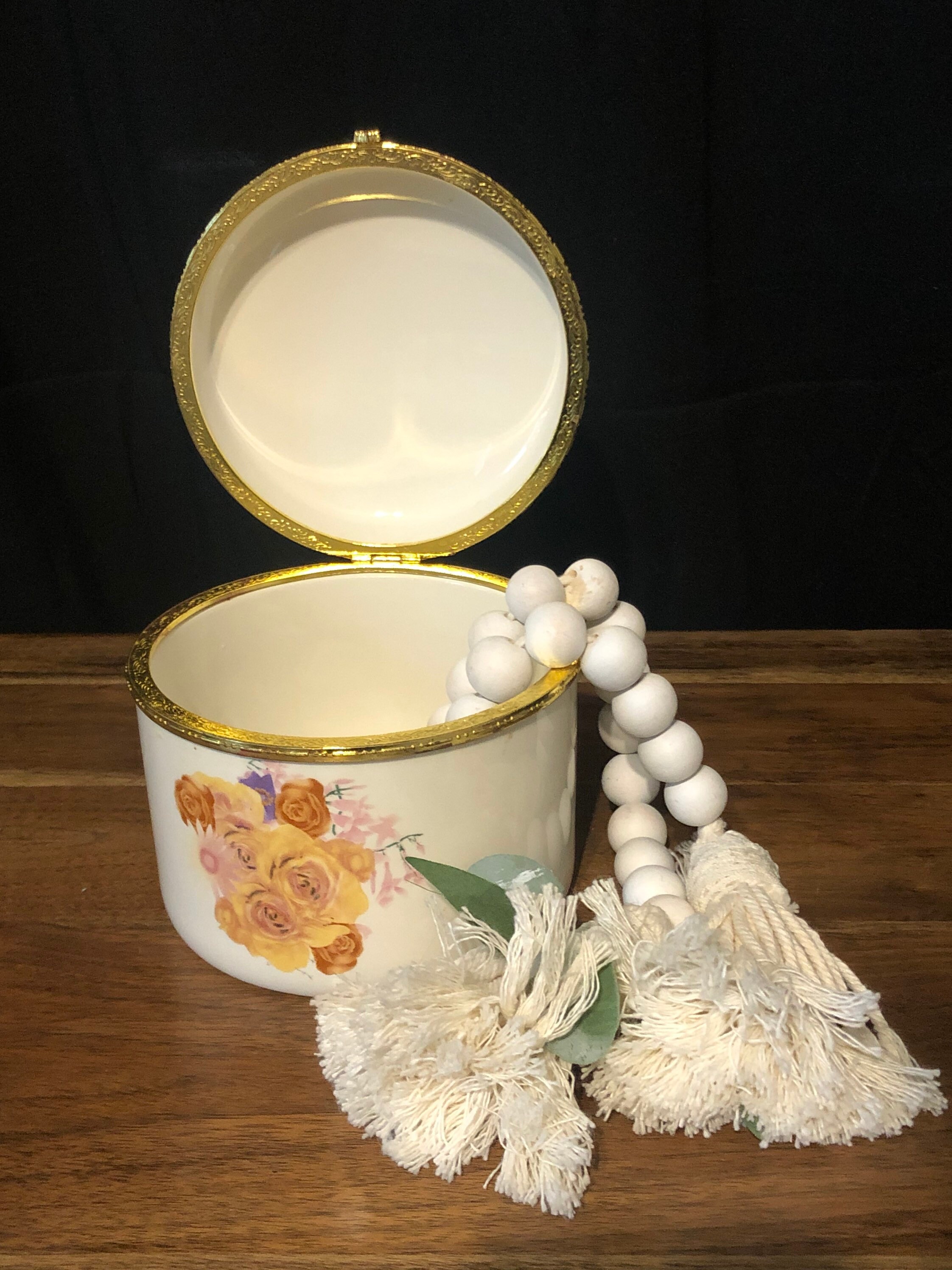 Vintage Floral Porcelain Jewelry Box Large Circular Powder Etsy