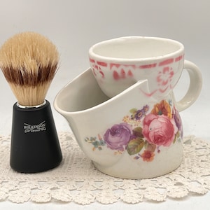 Vintage Floral Shaving Mug, Ceramic Scuttle with Brush, Wilkinson Sword Shaving Brush, Men's Grooming, Bath Accessories, Personal Care