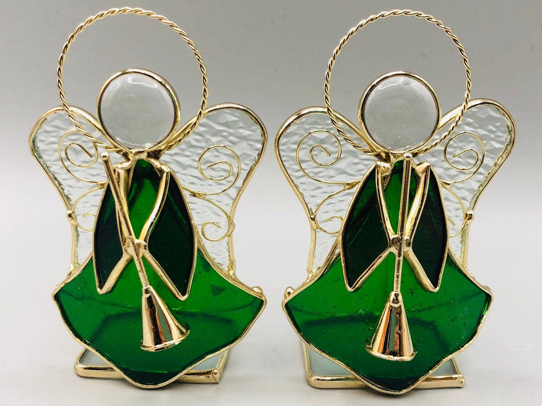 Stained Glass Angel Tealight Candle Holder, Collectible Hand Made Angel