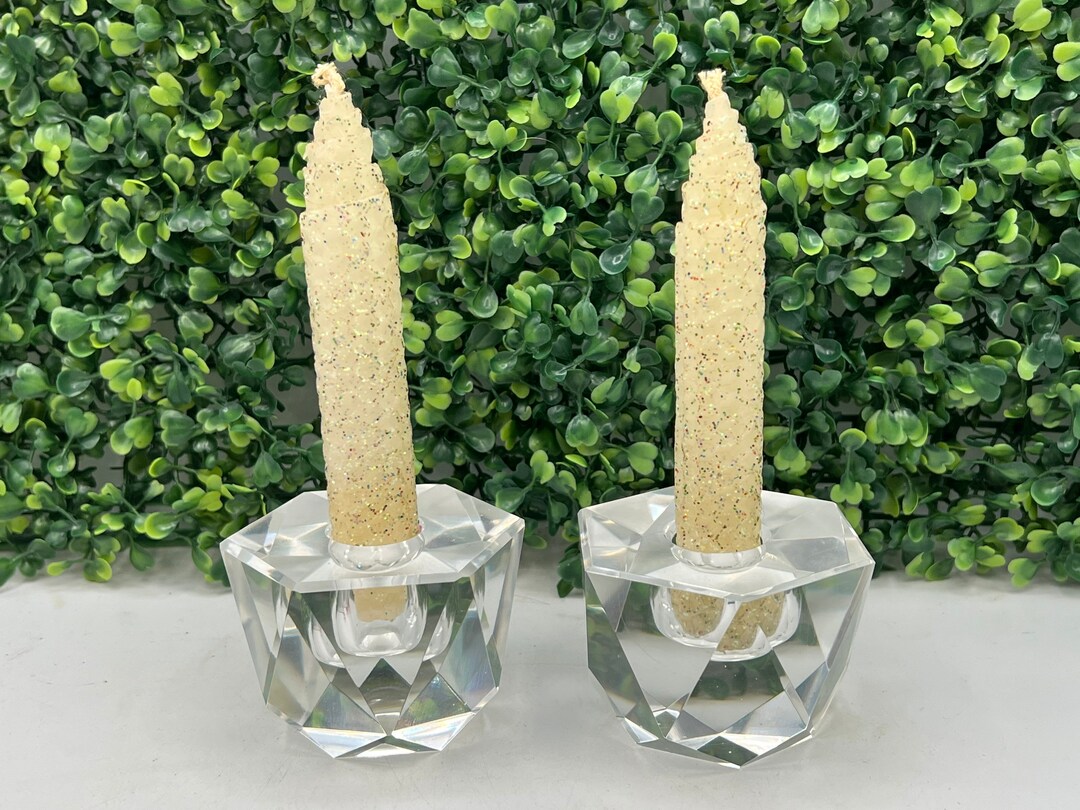 Crystal Glass Candle Holders, Taper Candlesticks, Heavy Glass, Diamond