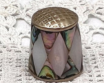 Vintage Abalone Fingerhut, Perlmutt, Mexiko Silber Fingerhut, SELTENES Souvenir Sammlerstück Fingerhut, Nadelzubehör, Geschenk für Näherin