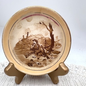 Antique WW1 BRUCE BAIRNSFATHER Porcelain Coaster WW1 CARTOONIST, Man In Trenches, Collectible, Tart Holder, Antique Coaster, Hand Made