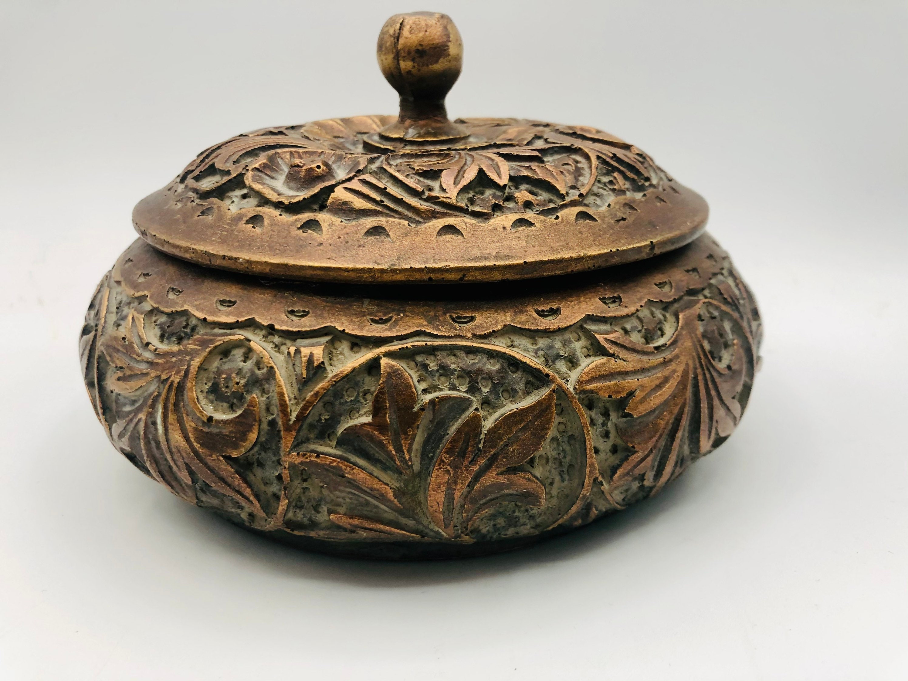 Vintage Ceramic Pot With Lid Bronze Gilt Finish with Embossed Etsy