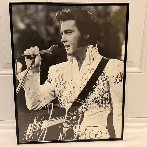Vintage Elvis Presley Framed Print, Wall Hanging, Plastic Black Frame, Man Cave, King of Rock & Roll, Elvis Memorabilia, Gallery Wall Art