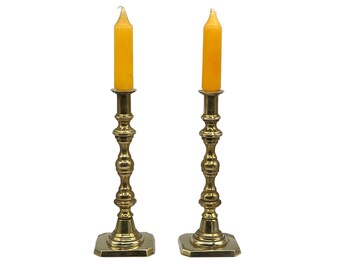 Vintage ljusstakar, mässingsljushållare, höga guldfärgade koniska ljushållare, set om 2, massiv mässing, 23 cm, manteldekor, romantisk miljö