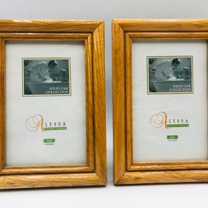 Marcos de imagen de la colección Solid Oak, marcos de fotos clásicos de roble claro 4x6, fotos familiares, decoración del hogar, conjunto de 2 marcos colgantes de pared con vidrio