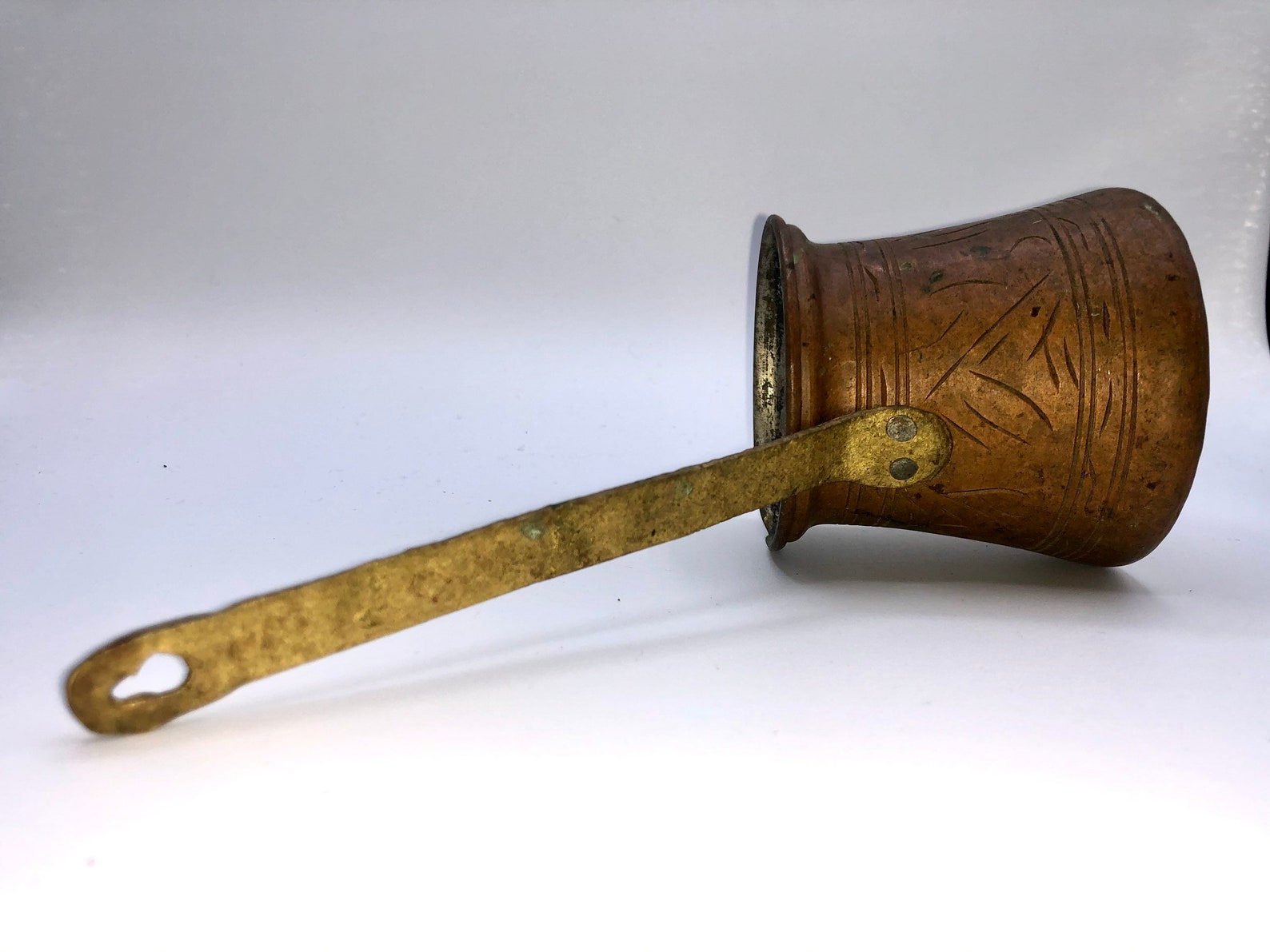 Copper Ladle With Brass Handle Turkish Ladle With Pour on Side Etsy