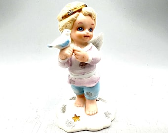 Vintage Angel Sculpture, Katharine Stevenson, Ceramic Angel Figurine, Tender Hearts Collection, 4.5" Statue, Come Fly With Me