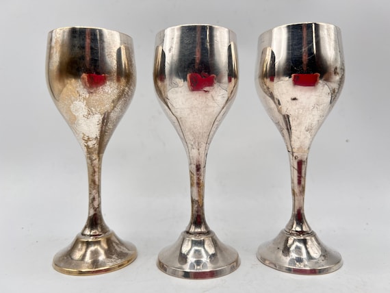 Vintage Fluted Brass Goblet Set Of 3 Brass Wine Glasses, Made in India Cheap