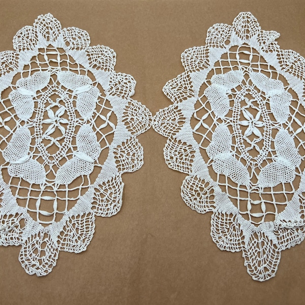 Vintage Crocheted Doilies, Set of two, Furniture Doilies, Handmade, Oval With Butterfly Motifs Centers, Home Decor, Furniture Portector