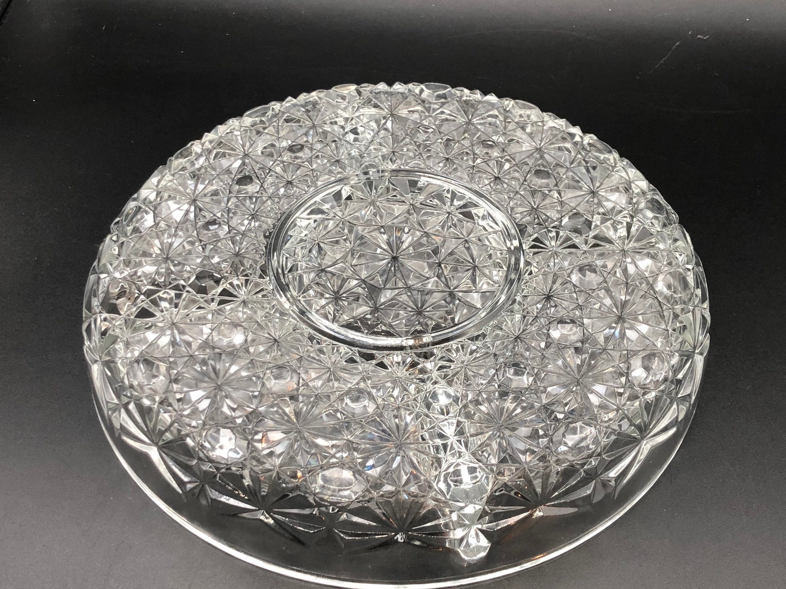 Vintage Crystal Divider Party Platter 5 Section Dish Round Etsy