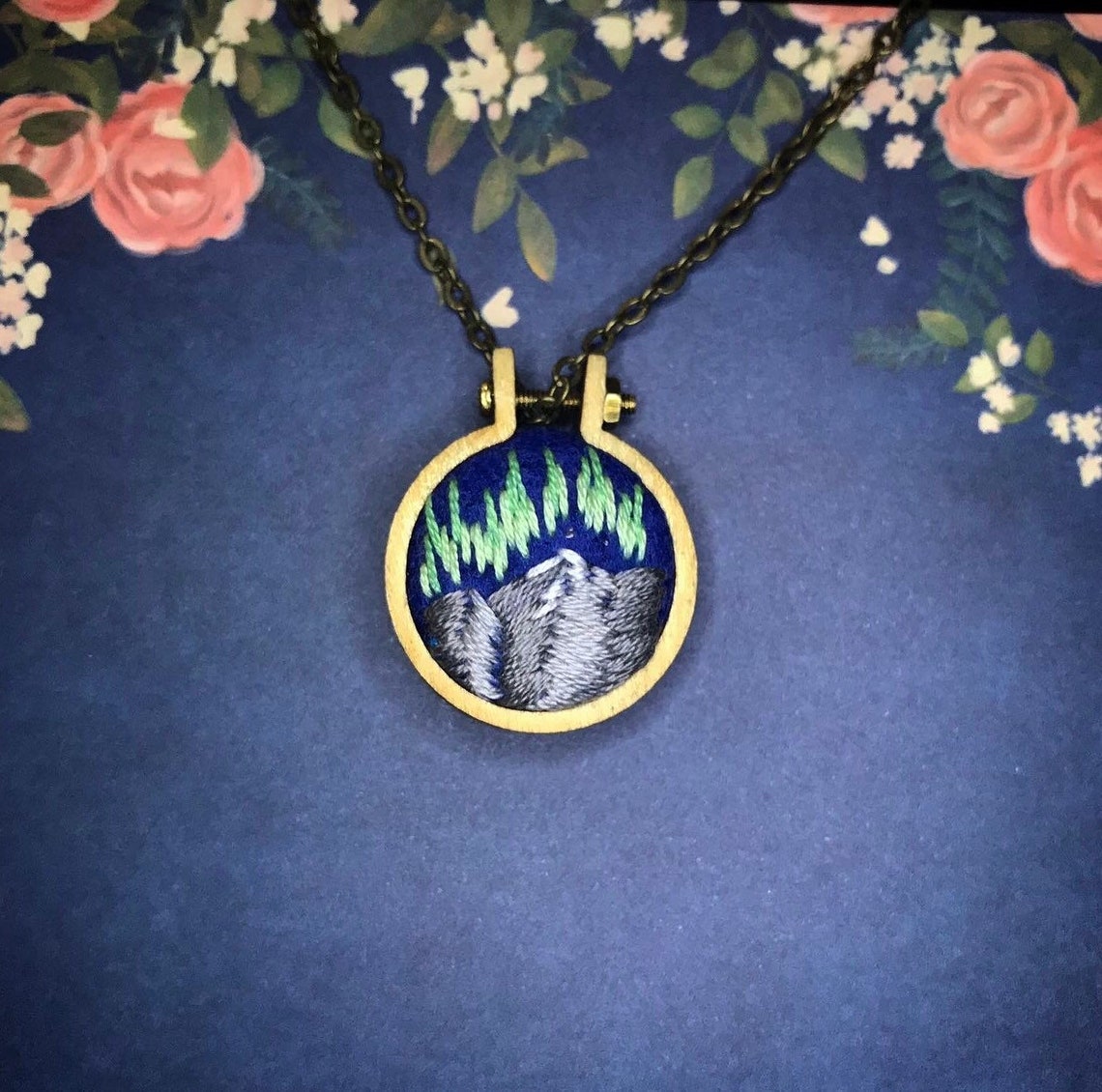 Handmade Embroidered Northern Lights Pendant Etsy