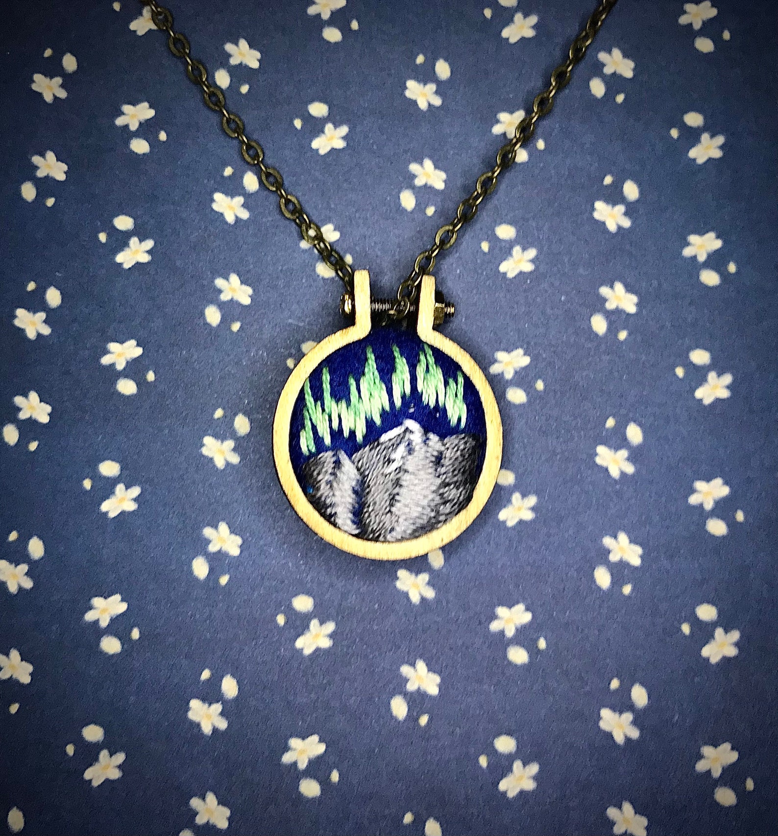 Handmade Embroidered Northern Lights Pendant Etsy