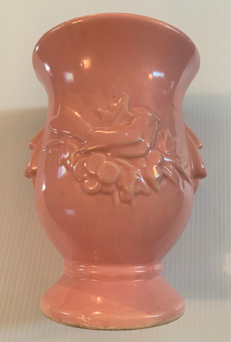 Vintage MCCOY Art Pottery Urn Vase Pink with Cardinal Bird & Etsy