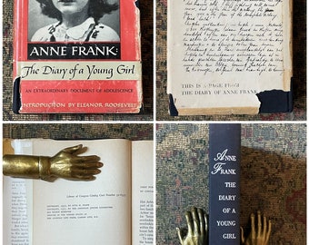 Ana Frank, Diario de una joven, primera edición, segunda impresión, libro de tapa dura de 1952 con sobrecubierta original, difícil de encontrar, vintage raro