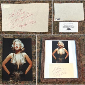 Rare, Vintage, Framed MARILYN MONROE SIGNED Autograph Signature on a Piece of Paper Along with a Photo of Her and A Letter of Authenticity