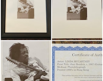 Rare, LINDA McCartney, wife of Paul McCartney, Jimi Hendrix Guitar Sequence 1 Circa 1967 Photolithograph Framed