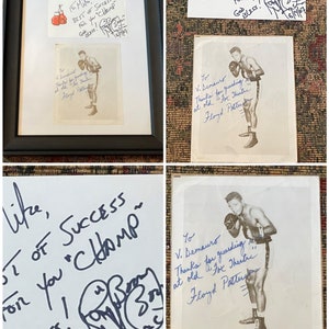 Coole, gerahmte, Vintage, signierte und beschriftete Boom Boom Mancini Karte und signierte und beschriftete Floyd Patterson Foto, Boxen Boxer Meister!