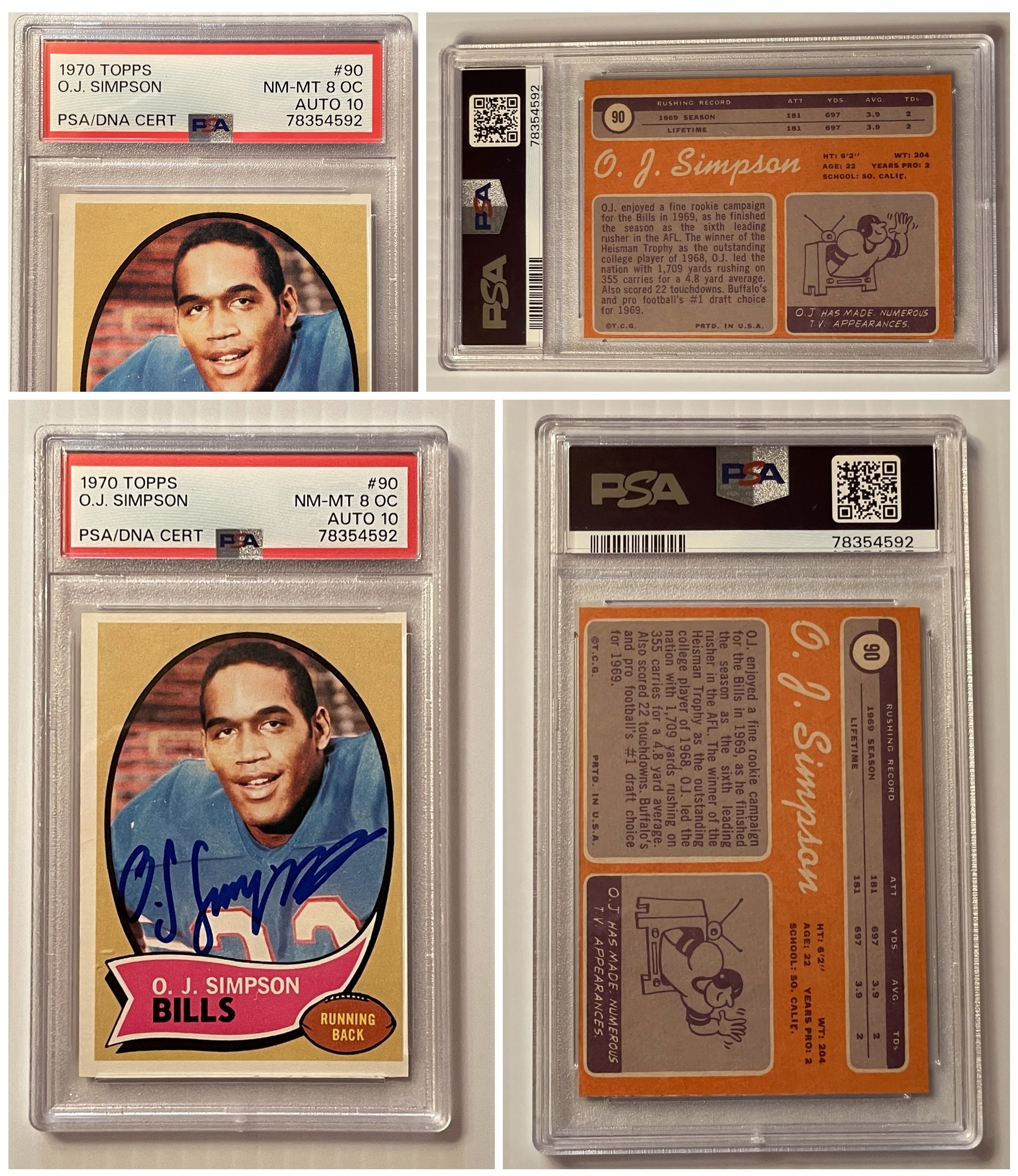 Super Rare O.J. SIMPSON Signed, Double PSA / Dna Graded Topps