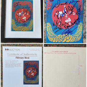 Vintage Framed Postcard Signed by 7 Rock and Roll Members from Janis Joplin Big Brother Holding Co, Booker T MGs, Iron Butterfly with COA