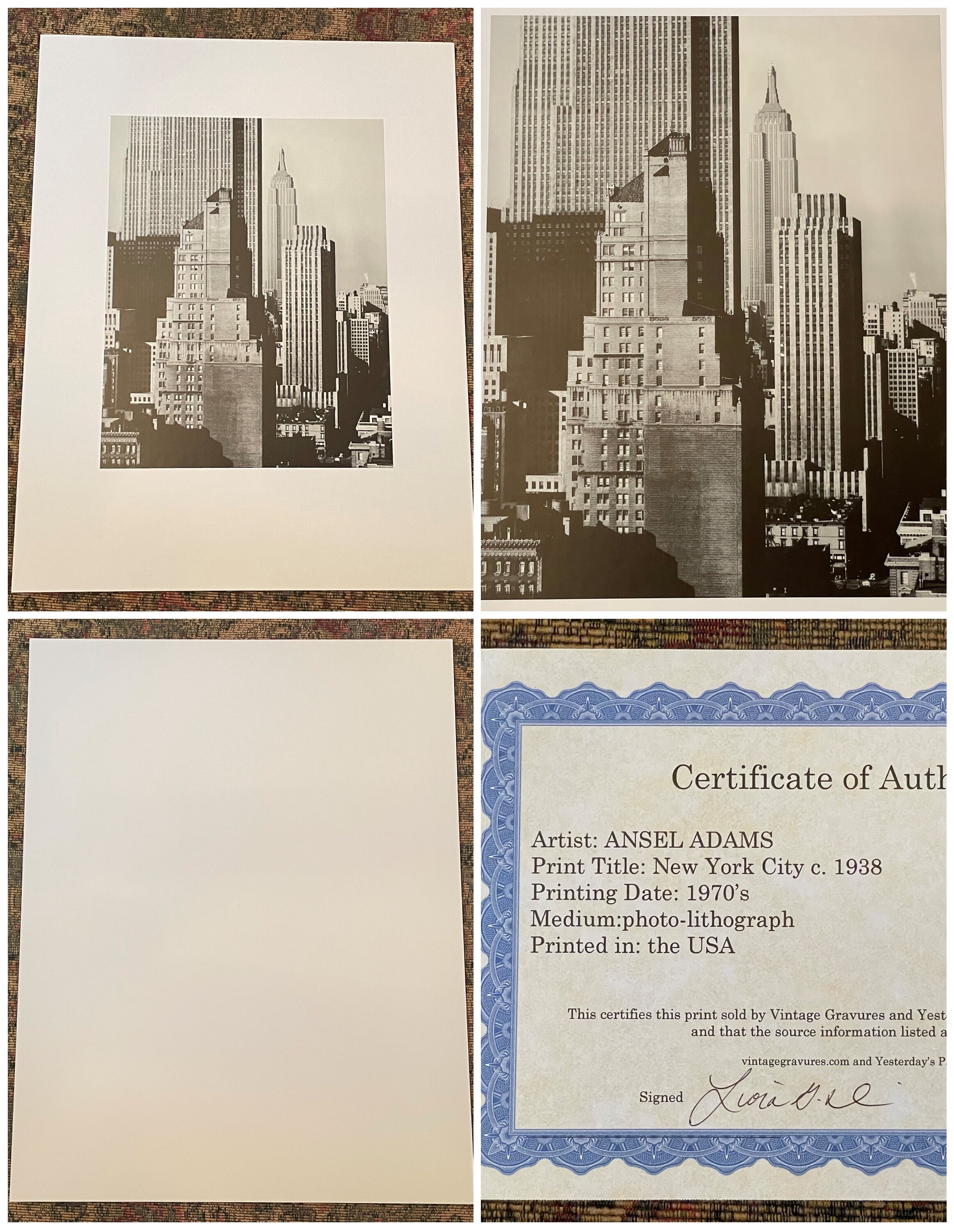 入手困難なANSEL ADAMS ニューヨーク市 1938年頃 フォトリトグラフ 9