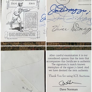 1st Day Issue Pro Baseball Envelope SIGNED by the DiMaggio Brothers: Joe DiMaggio, Dom DiMaggio, Vince DiMaggio with A COA, Rare, Vintage!