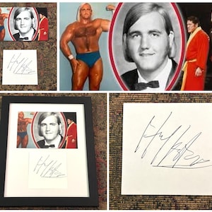 Handsomely Framed, Rare, WWE WWF Superstar Wrestler, A Younger Hulk Hogan Signature / Autograph on Paper Along with a Photograph of Him