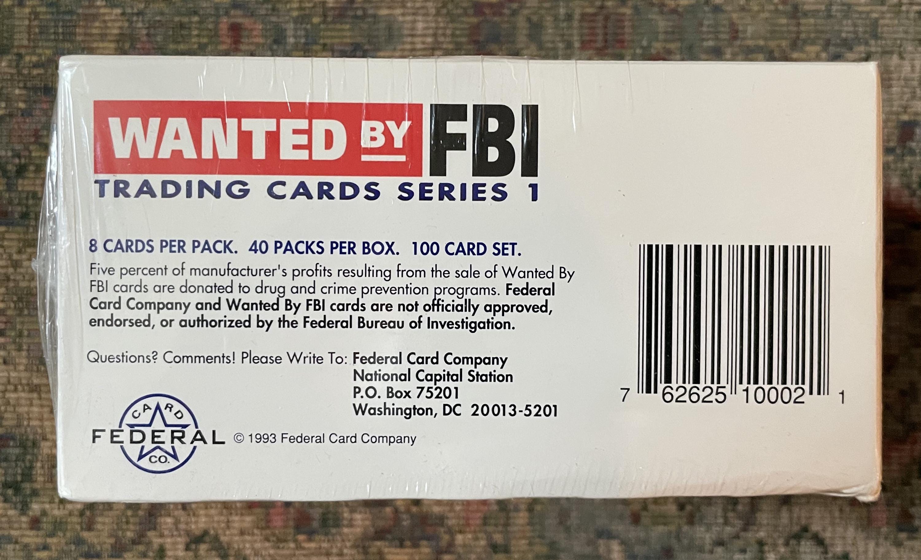 Text Box Fbi FBI Most Wanted Trading Card Box, Wanted by FBI 1993 Sealed Box, Series ...