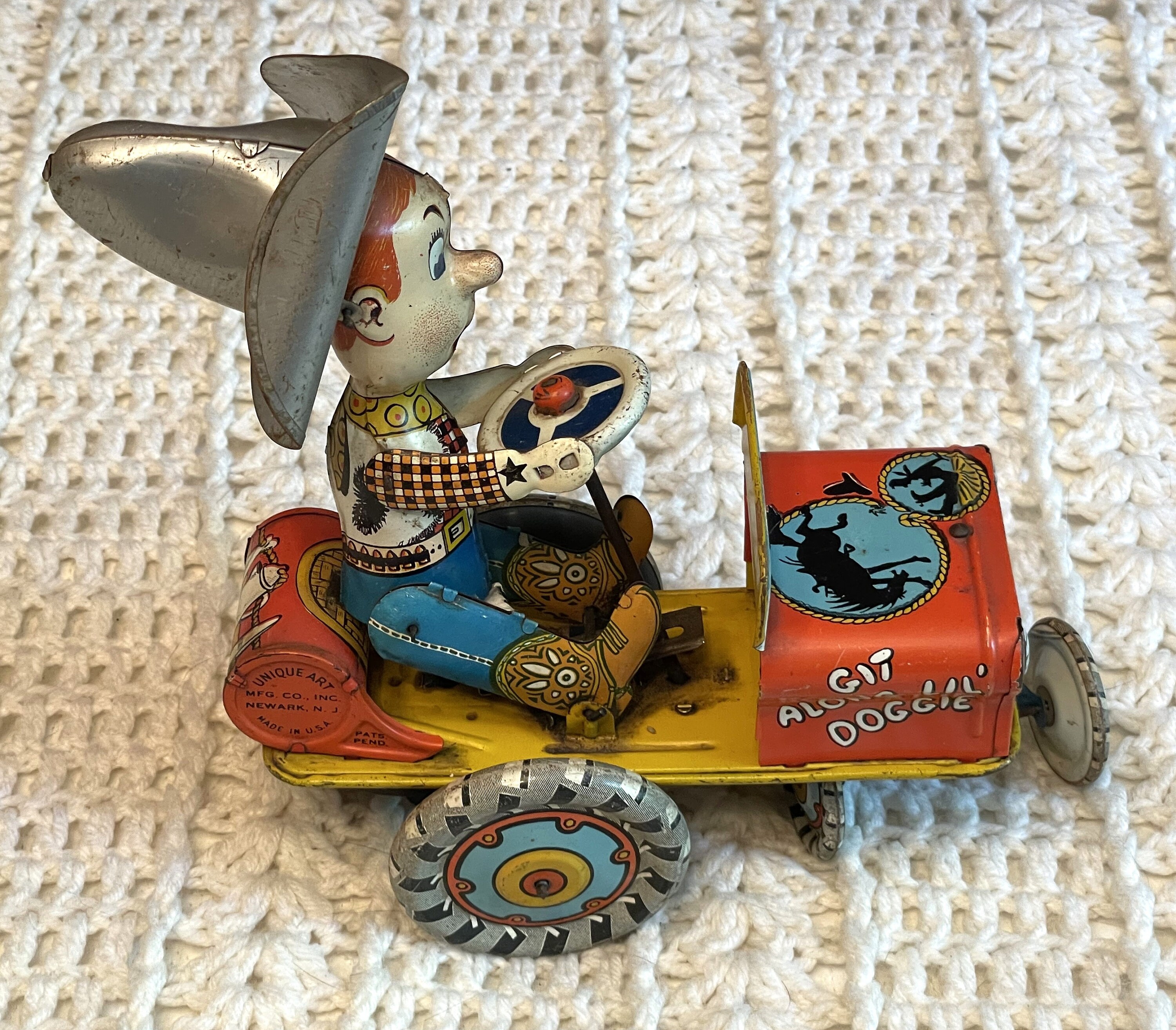 1930's Unique Art Mfg Co. Rodeo Joe, Tin Windup Wind up