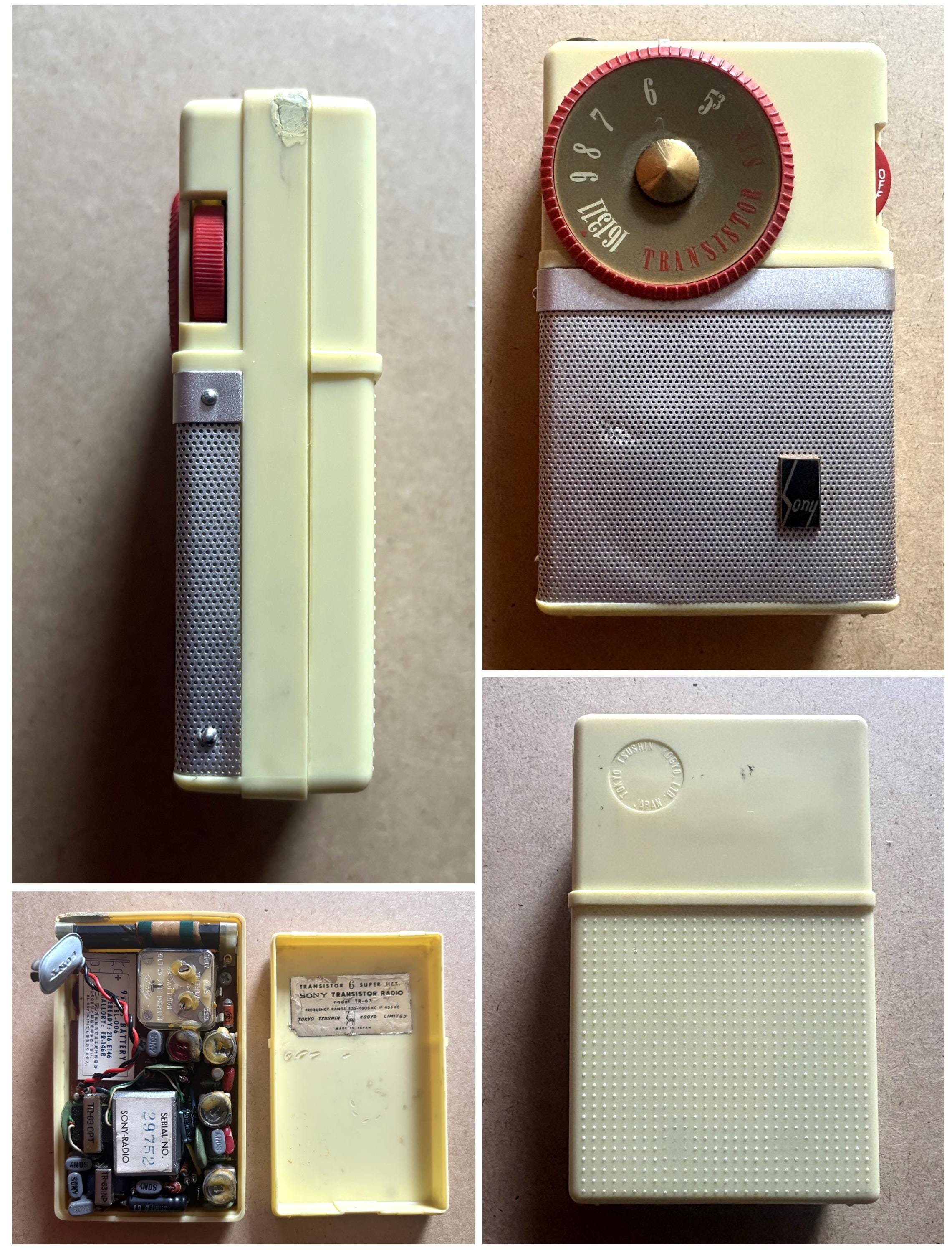 Rare, Vintage, Sony TR-63 Ivory / Red Transistor Radio Circa 1957