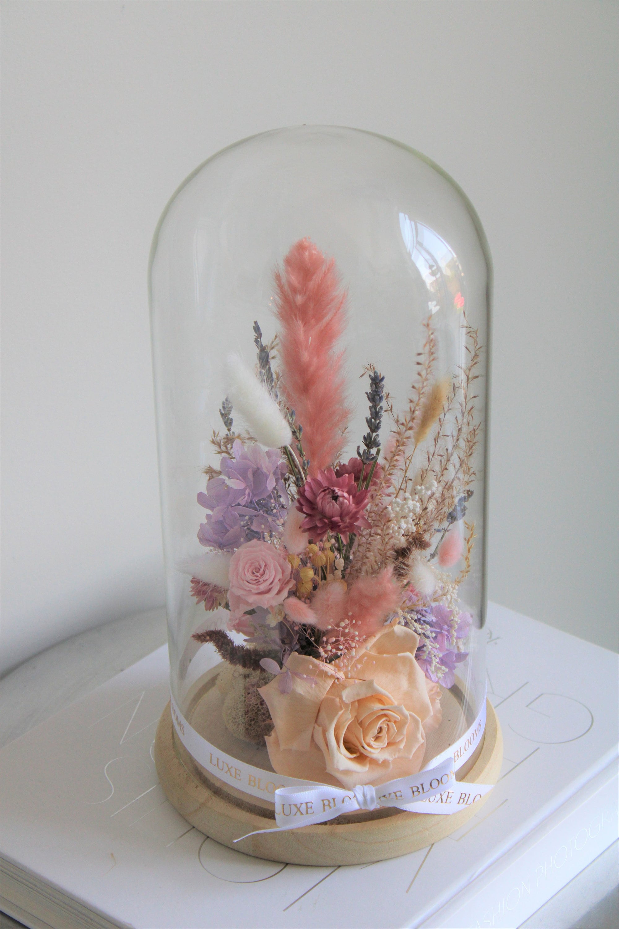 Glass Dome with Dried Flowers Flower Cloche Preserved Rose Etsy